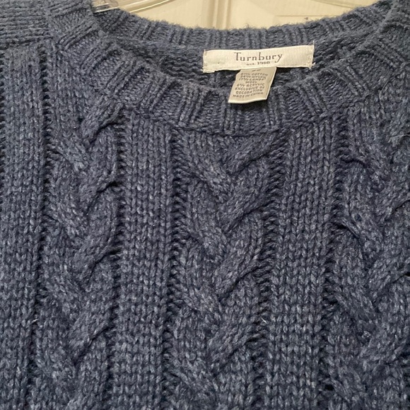 Men's Blue Cable Knit Sweater with suede elbow patches - Picture 4 of 8